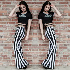 Hellz Bellz Jail Byrd Black & White Stripe Bell Bottom Flares