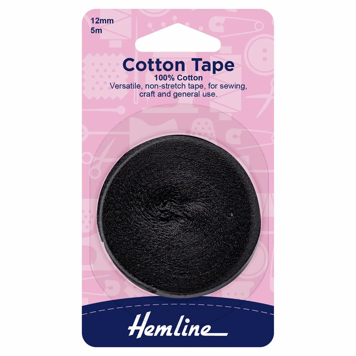 Hemline Cotton Tape - 12mm - Black