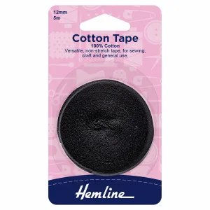Hemline Cotton Tape - 12mm - Black