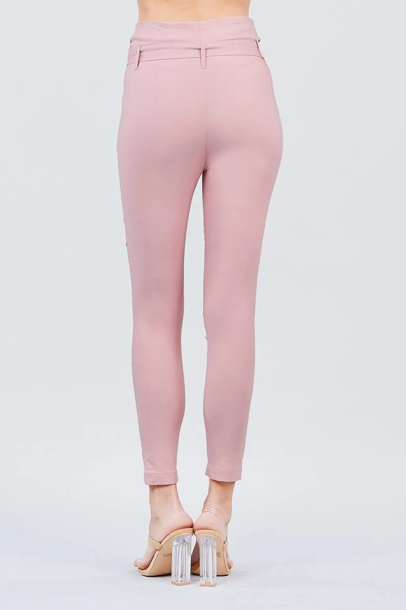 High Waisted Belted Pegged Stretch Pant