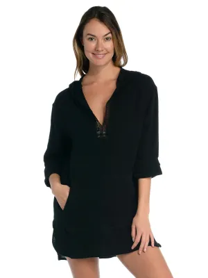 Hooded Tunic Kangaroo Pocket in Black