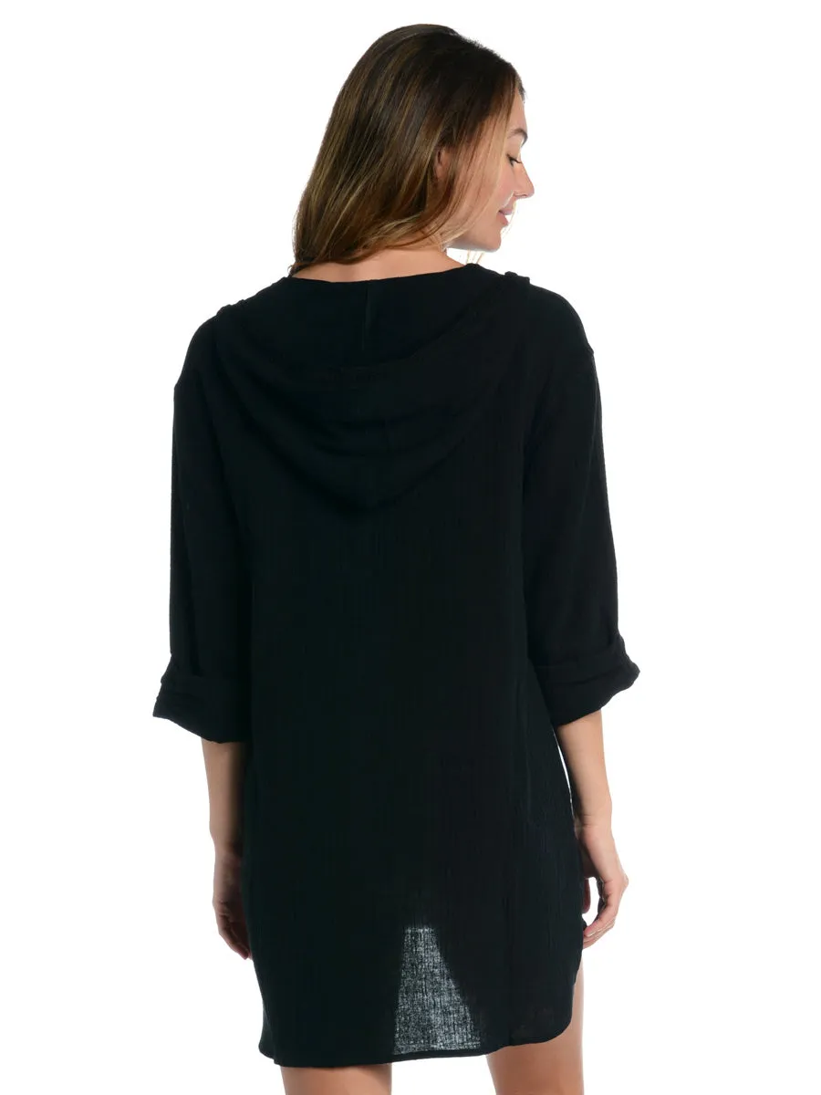 Hooded Tunic Kangaroo Pocket in Black