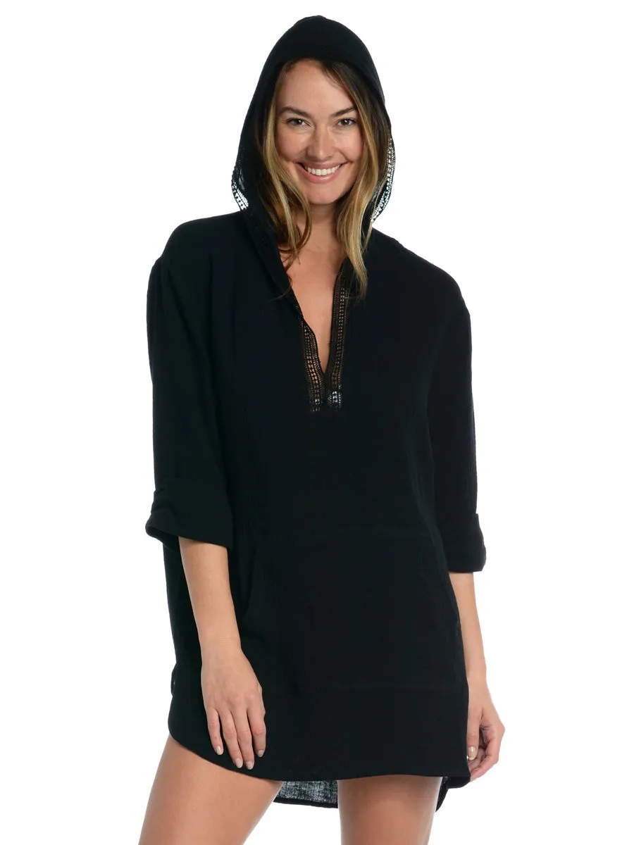 Hooded Tunic Kangaroo Pocket in Black
