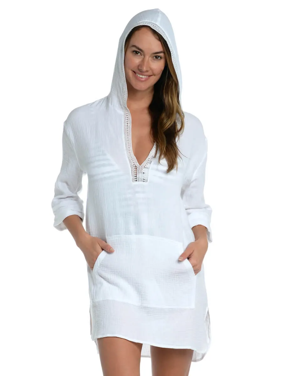 Hooded Tunic Kangaroo Pocket in White