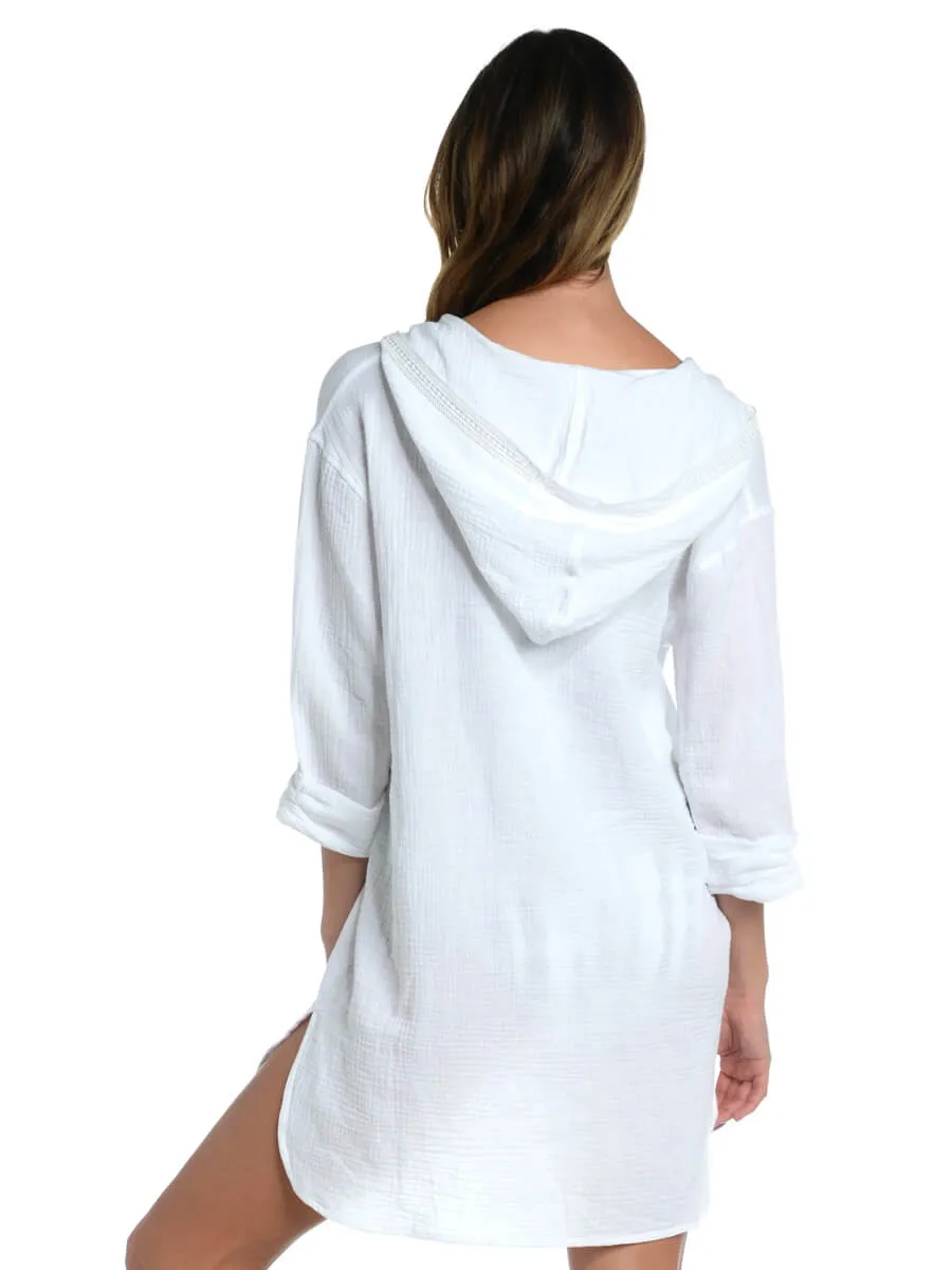 Hooded Tunic Kangaroo Pocket in White