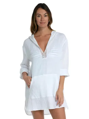 Hooded Tunic Kangaroo Pocket in White