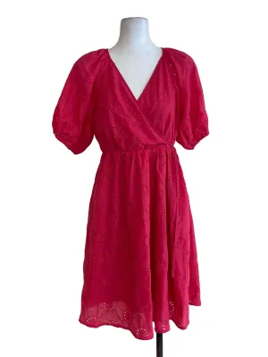Hot Pink Embroidered Wrap Dress