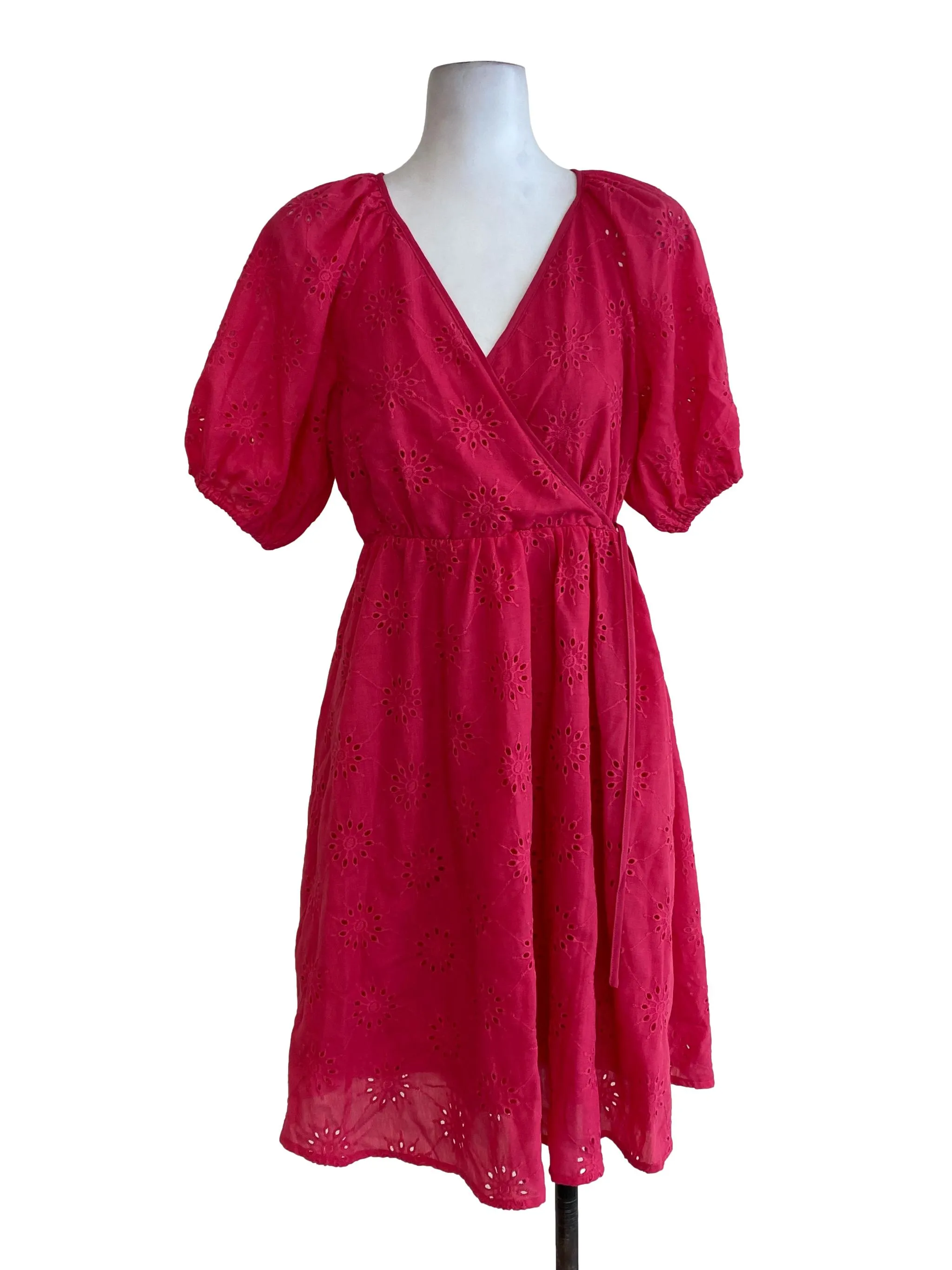 Hot Pink Embroidered Wrap Dress