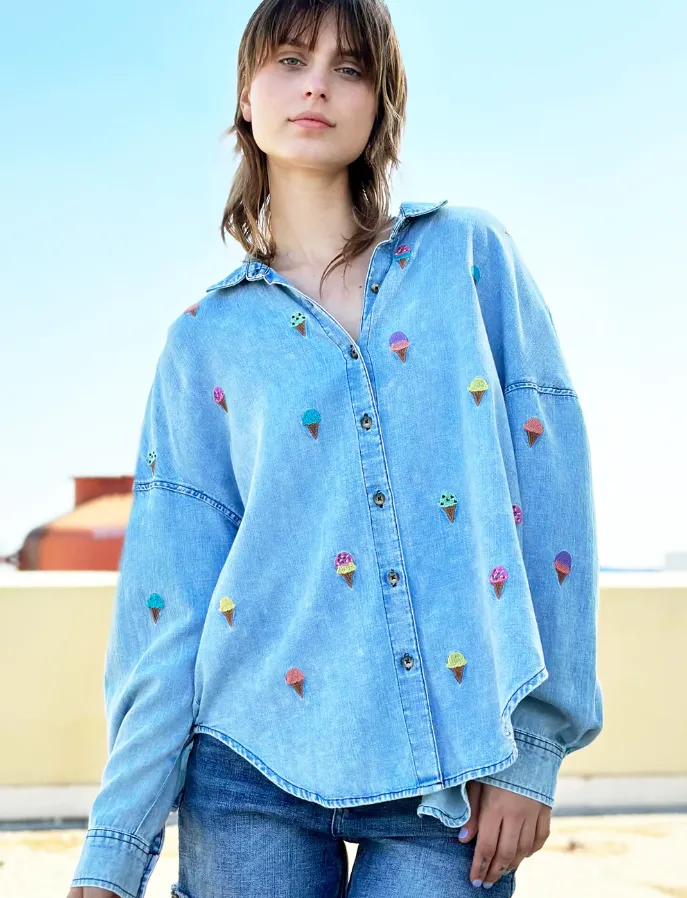 Ice Cream Embroidered Shirt