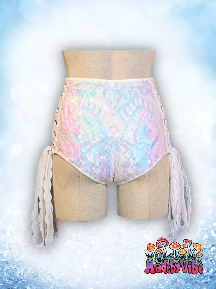 Icy Prism High Waisted Side Lace Booty Shorts - Ready to Ship