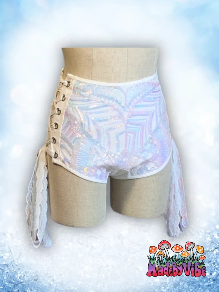 Icy Prism High Waisted Side Lace Booty Shorts - Ready to Ship