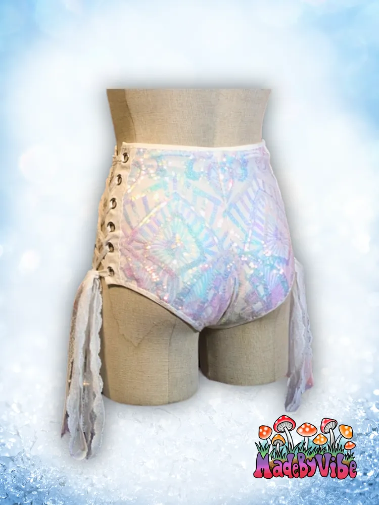 Icy Prism High Waisted Side Lace Booty Shorts - Ready to Ship