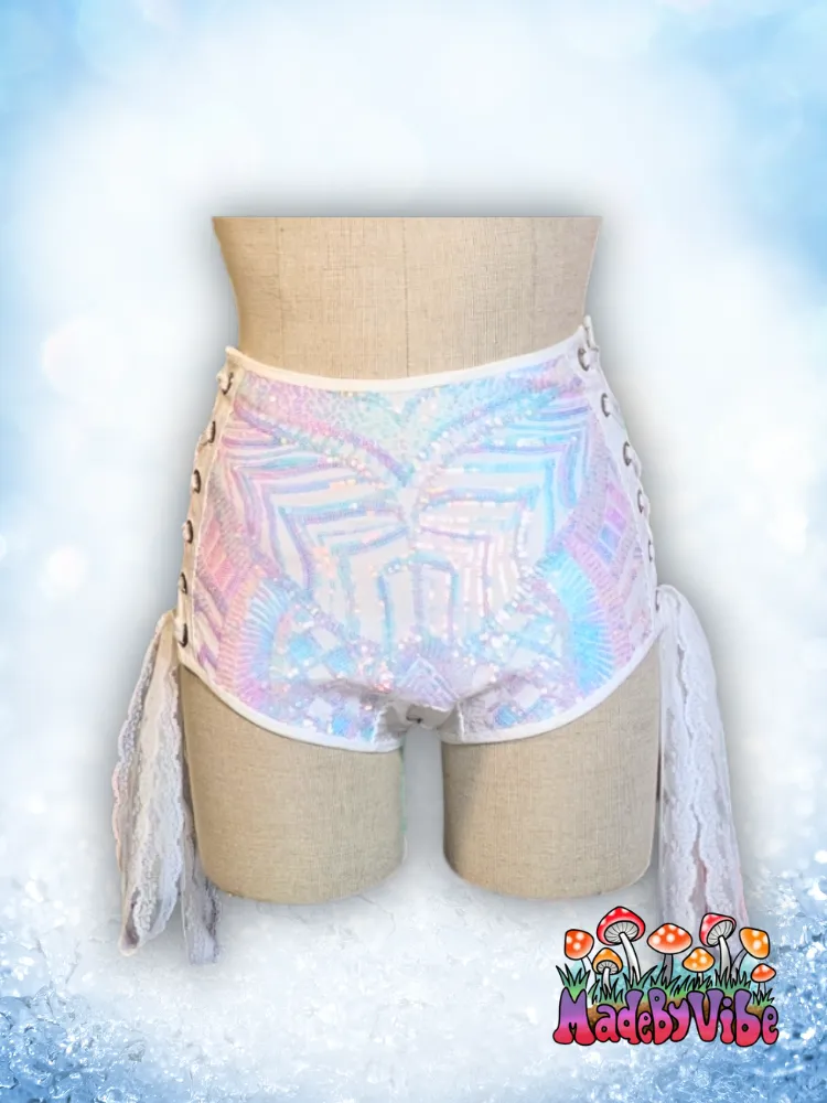 Icy Prism High Waisted Side Lace Booty Shorts - Ready to Ship