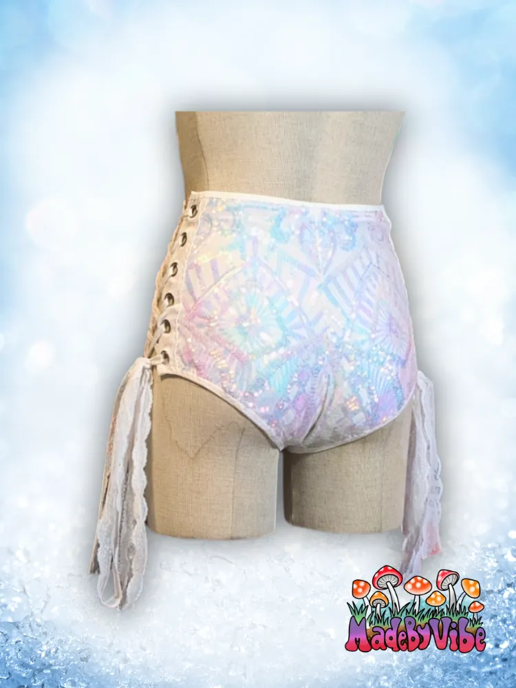 Icy Prism High Waisted Side Lace Booty Shorts - Ready to Ship