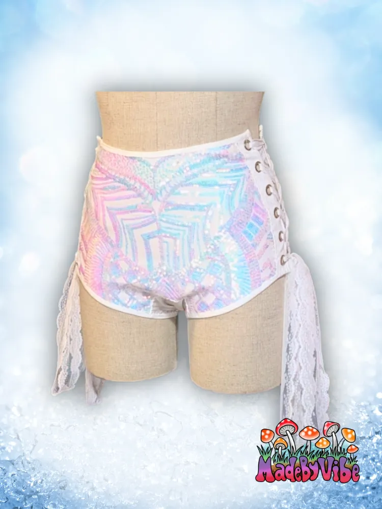 Icy Prism High Waisted Side Lace Booty Shorts - Ready to Ship
