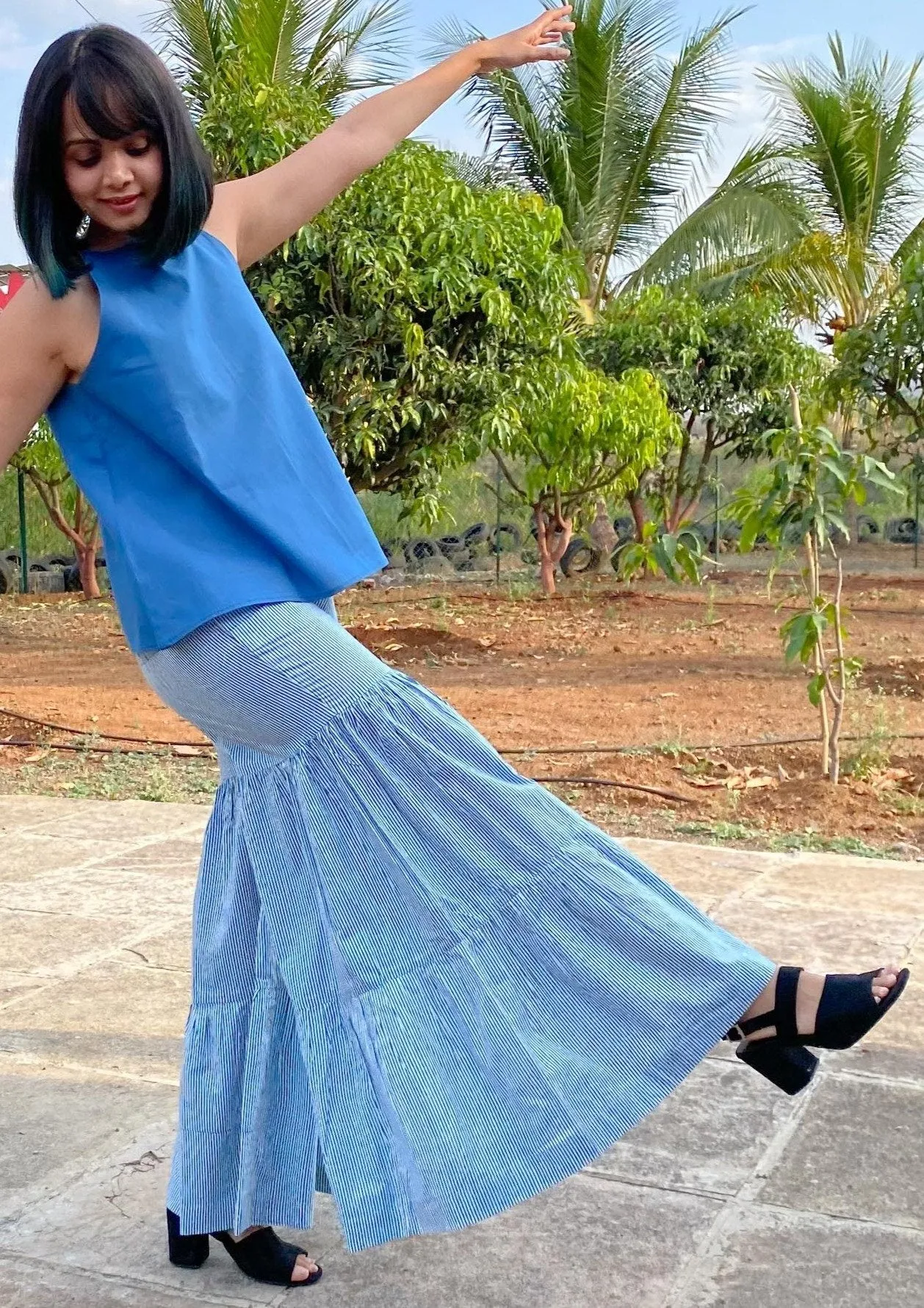 Indigo Ripples Sharara Pants