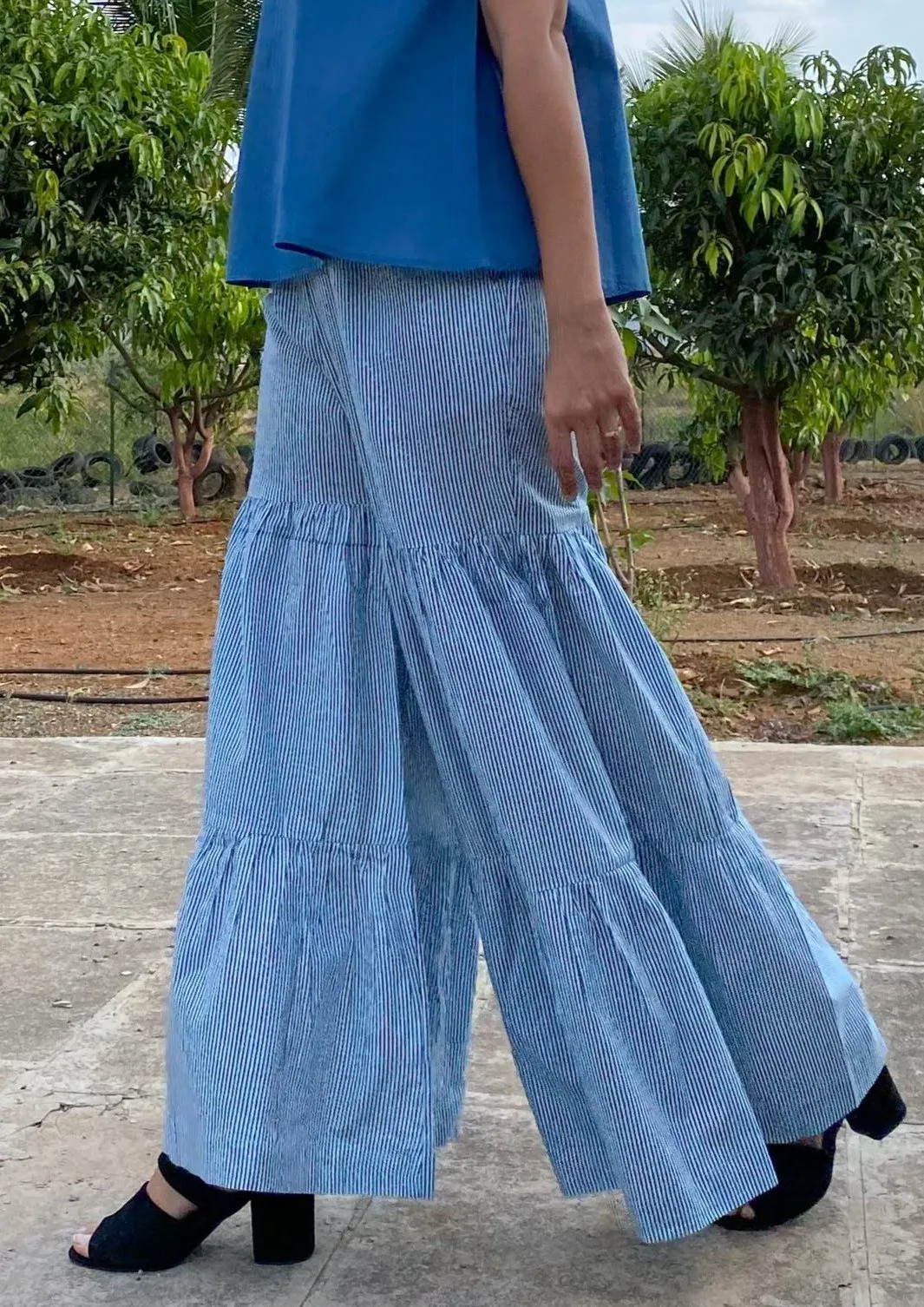 Indigo Ripples Sharara Pants