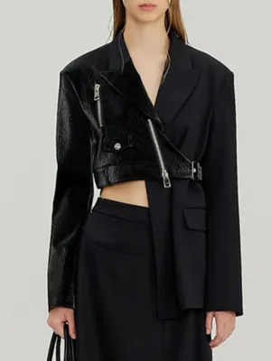 Irregular Spliced Zipper Blazers