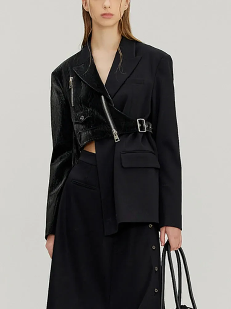 Irregular Spliced Zipper Blazers