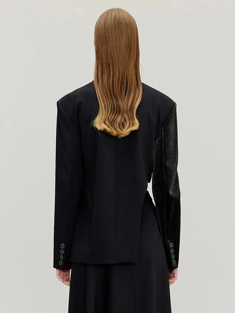Irregular Spliced Zipper Blazers