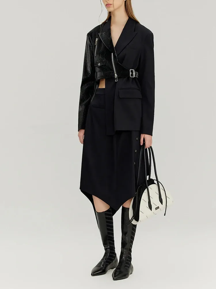 Irregular Spliced Zipper Blazers