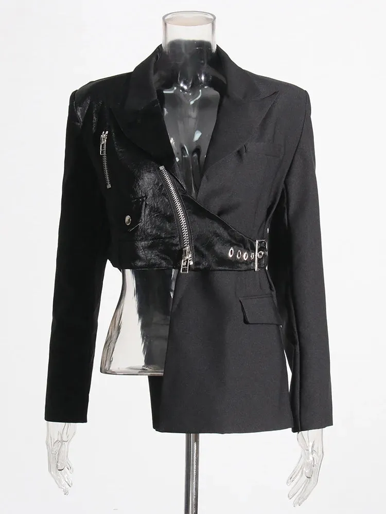Irregular Spliced Zipper Blazers