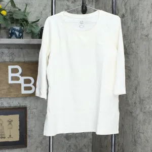Isaac Mizrahi Live! Pima Cotton Tunic Top with Long Side Slits Cream Large