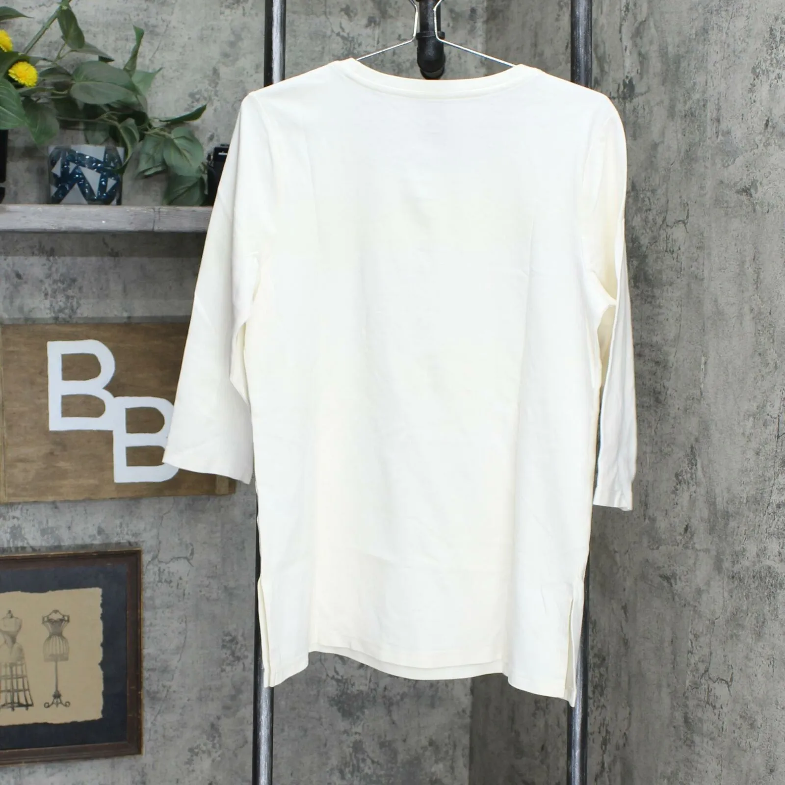 Isaac Mizrahi Live! Pima Cotton Tunic Top with Long Side Slits Cream Large