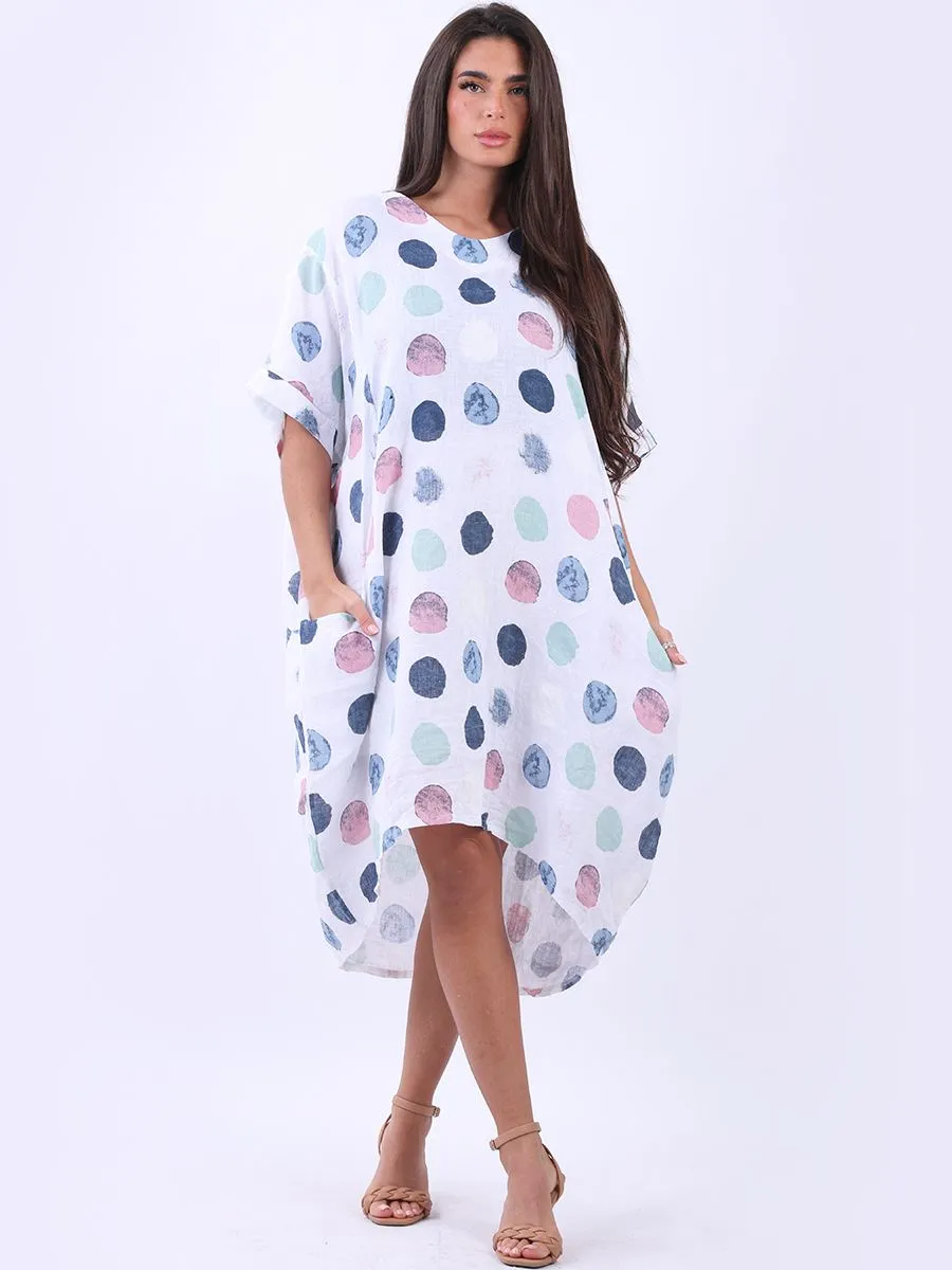 Italian Polka Dot Linen Free Size Dress ~ White