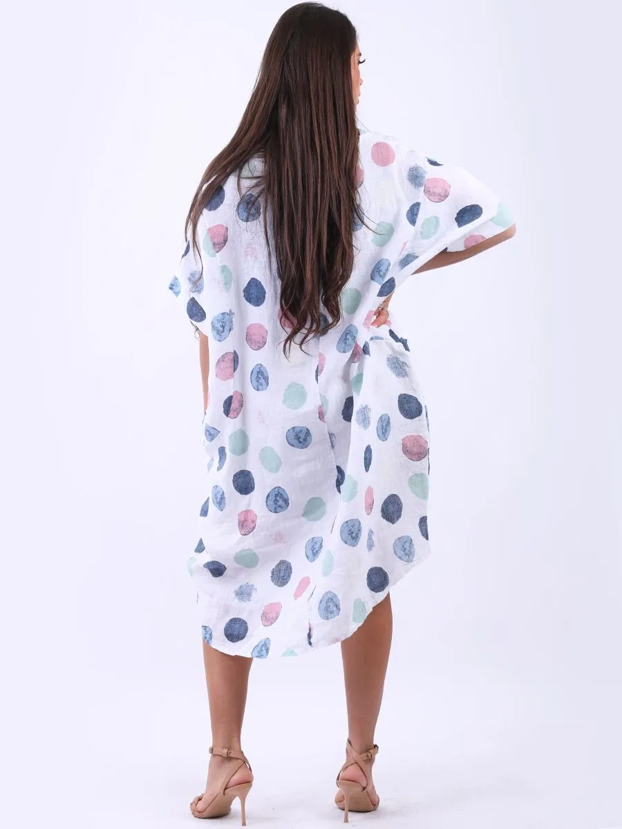 Italian Polka Dot Linen Free Size Dress ~ White