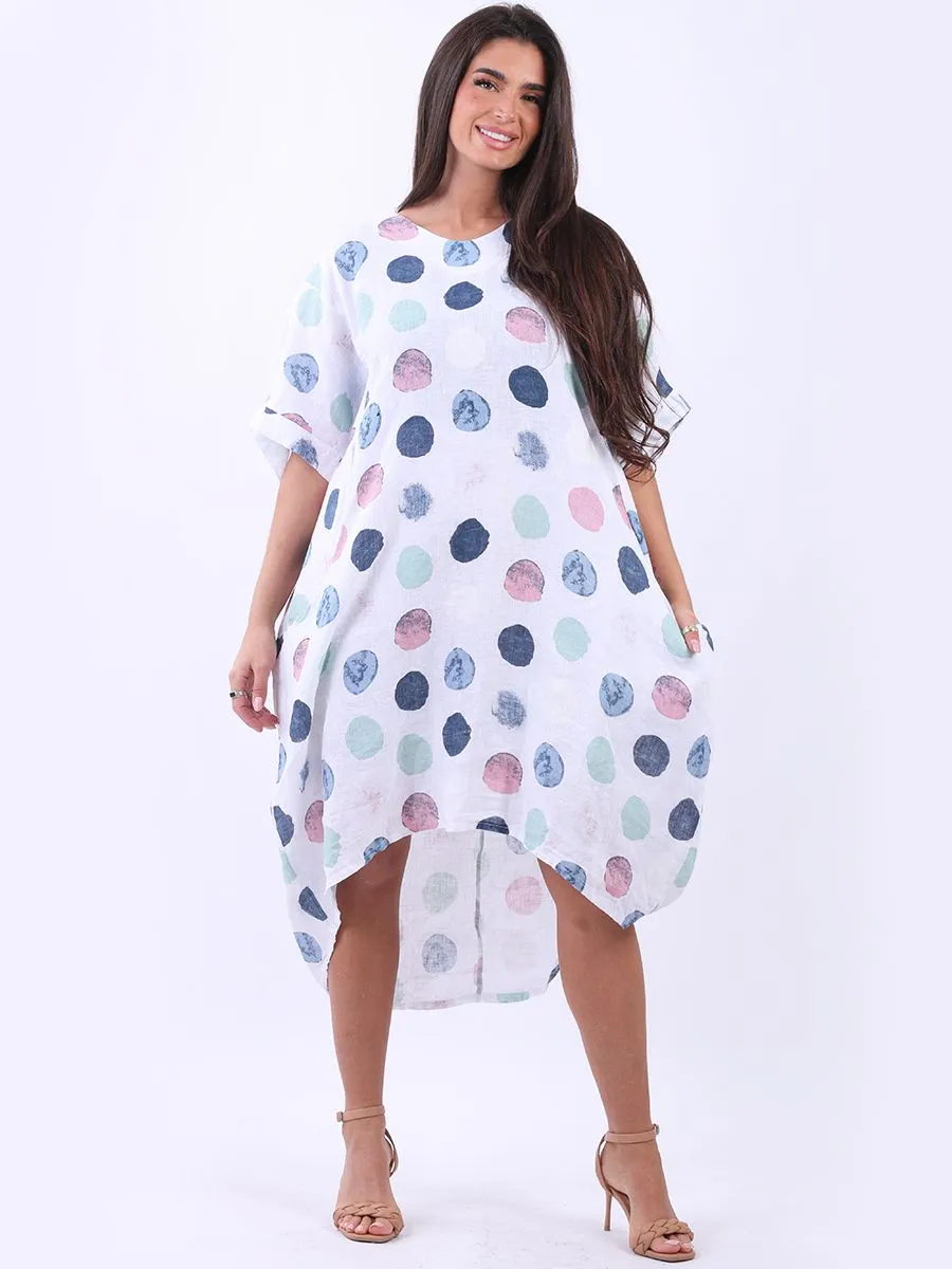 Italian Polka Dot Linen Free Size Dress ~ White