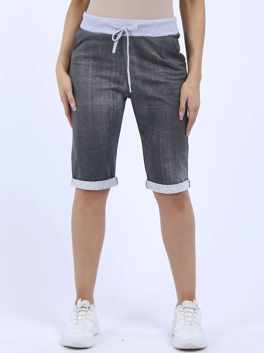 Italian Stretch Cotton Shorts Denim Look Charcoal