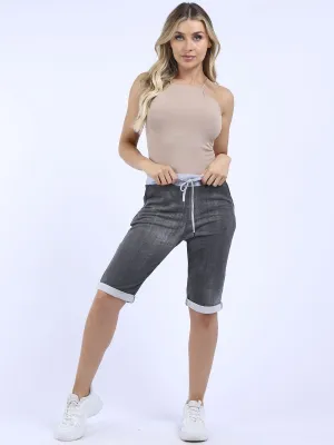 Italian Stretch Cotton Shorts Denim Look Charcoal