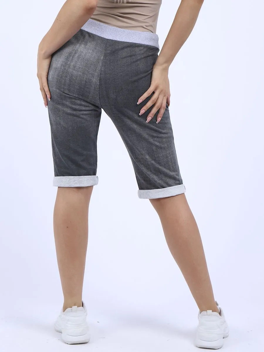 Italian Stretch Cotton Shorts Denim Look Charcoal