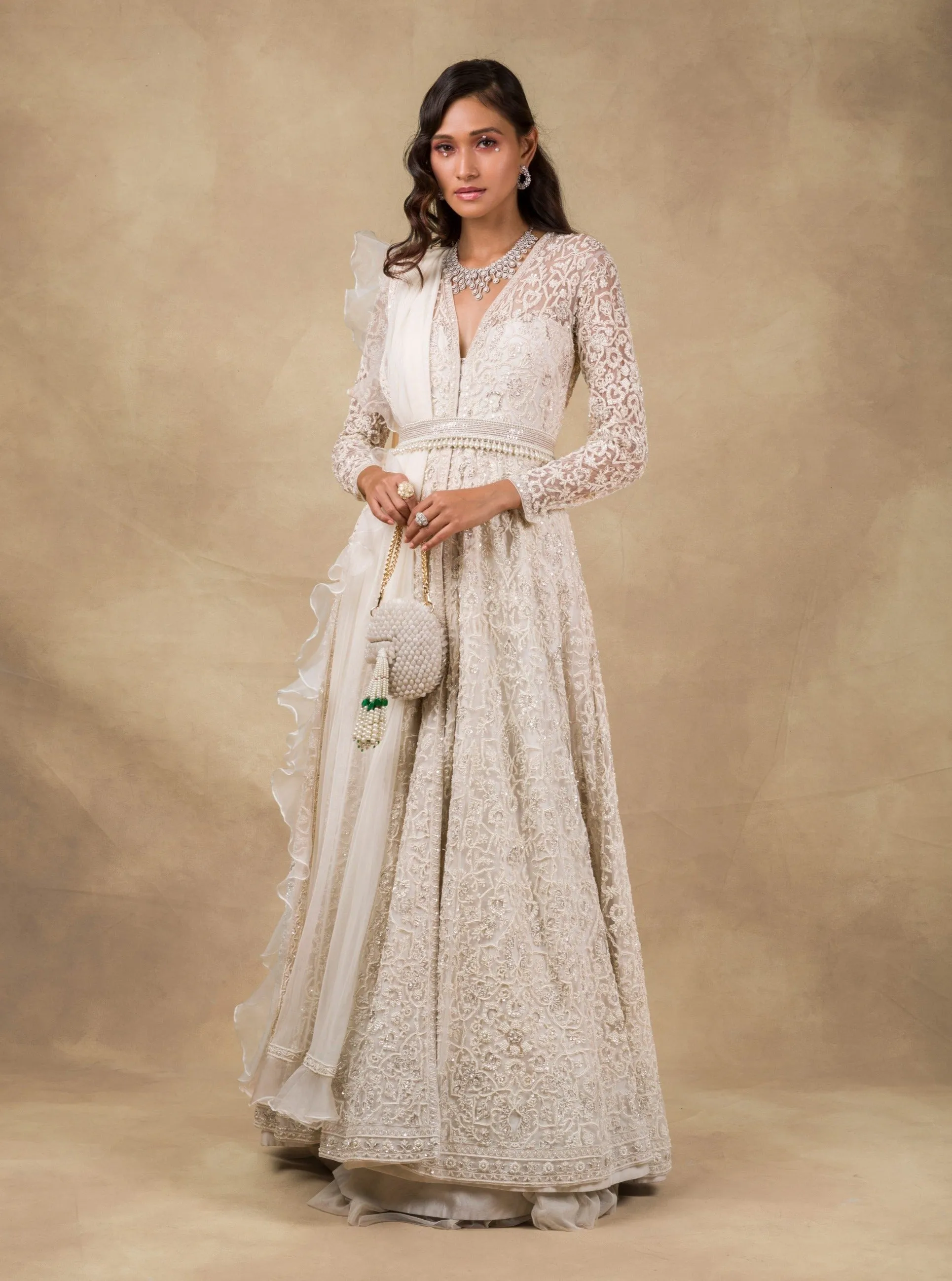 Ivory Pearl Embroidered Anarkali Set