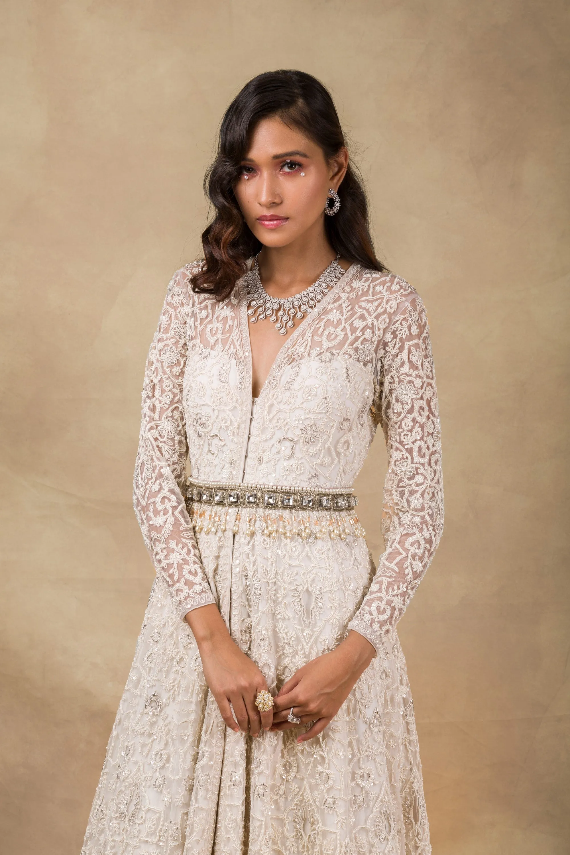 Ivory Pearl Embroidered Anarkali Set
