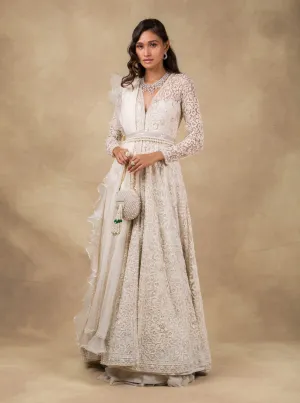 Ivory Pearl Embroidered Anarkali Set