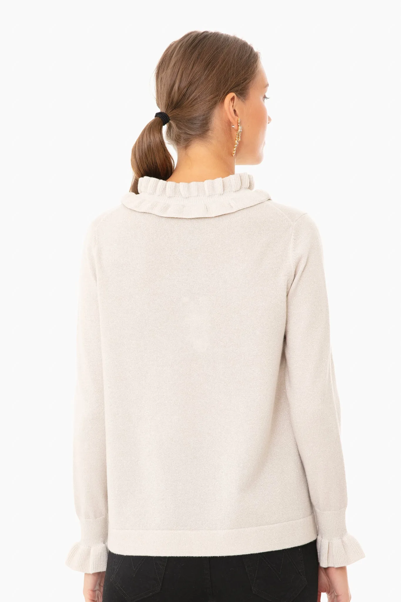 Ivory Shimmer Edie Ruffle Sweater
