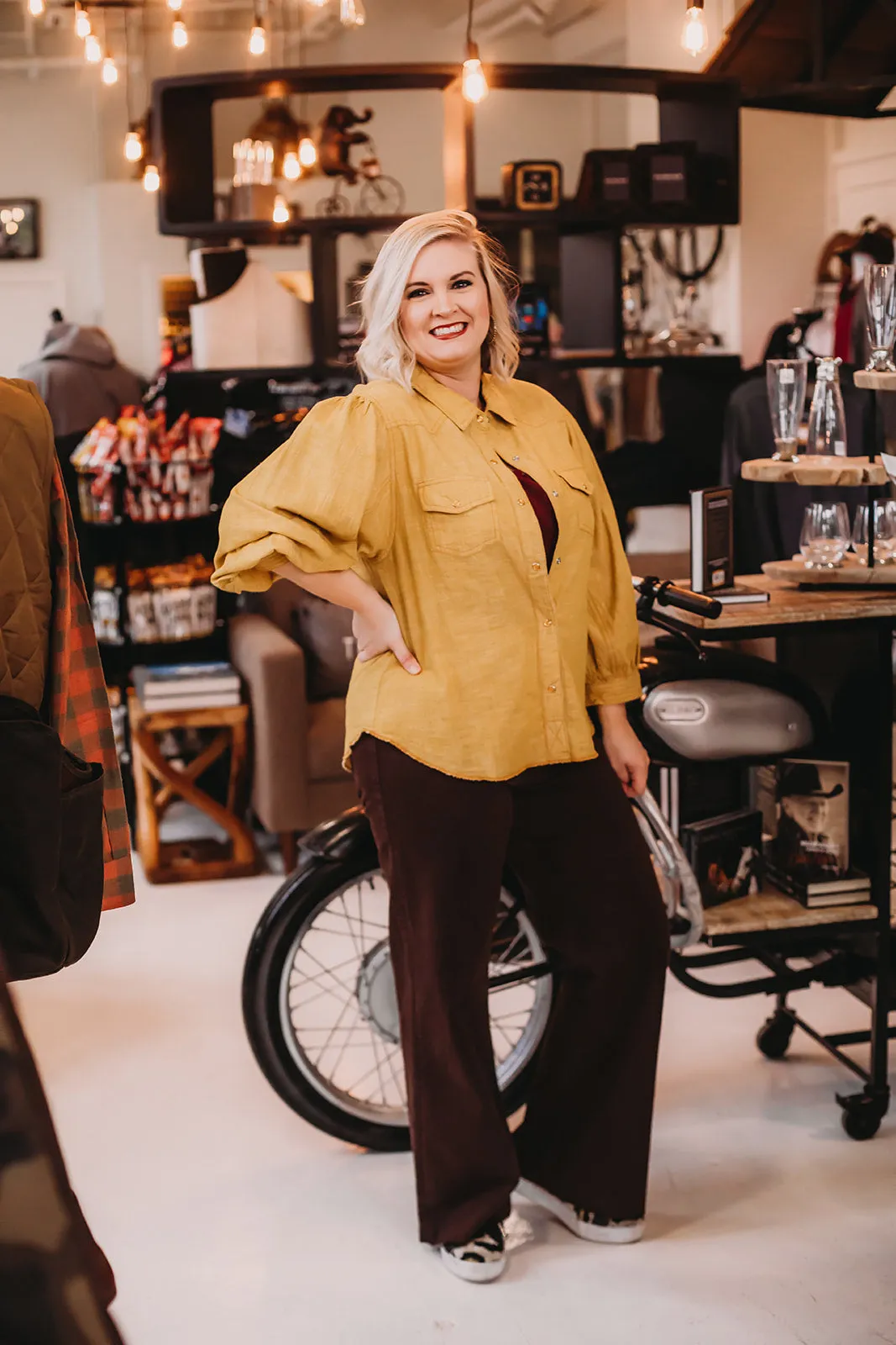 Ivy Jane Denim Snap Shirt- Gold