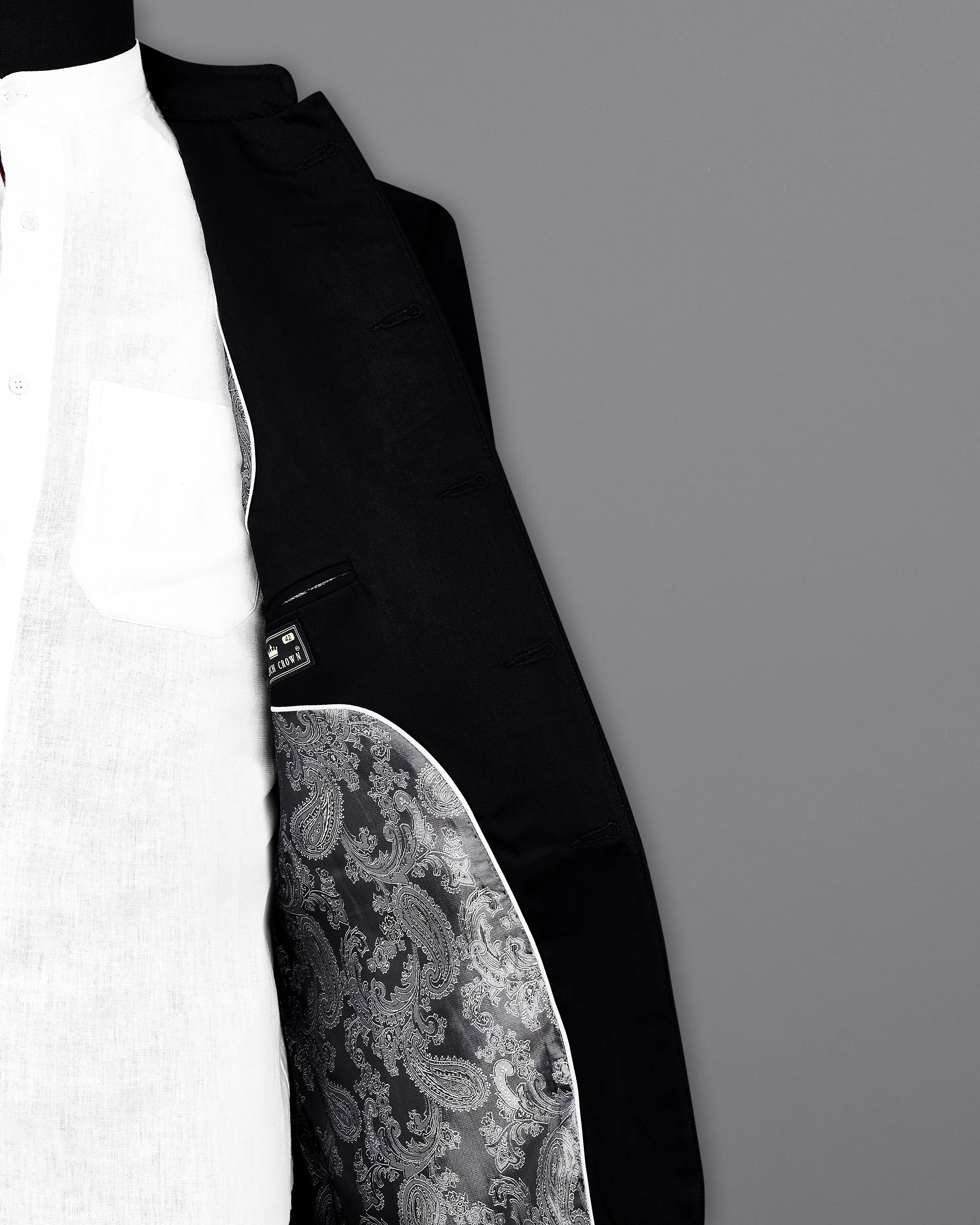 Jade Black Bandhgala/Mandarin Wool blend Blazer