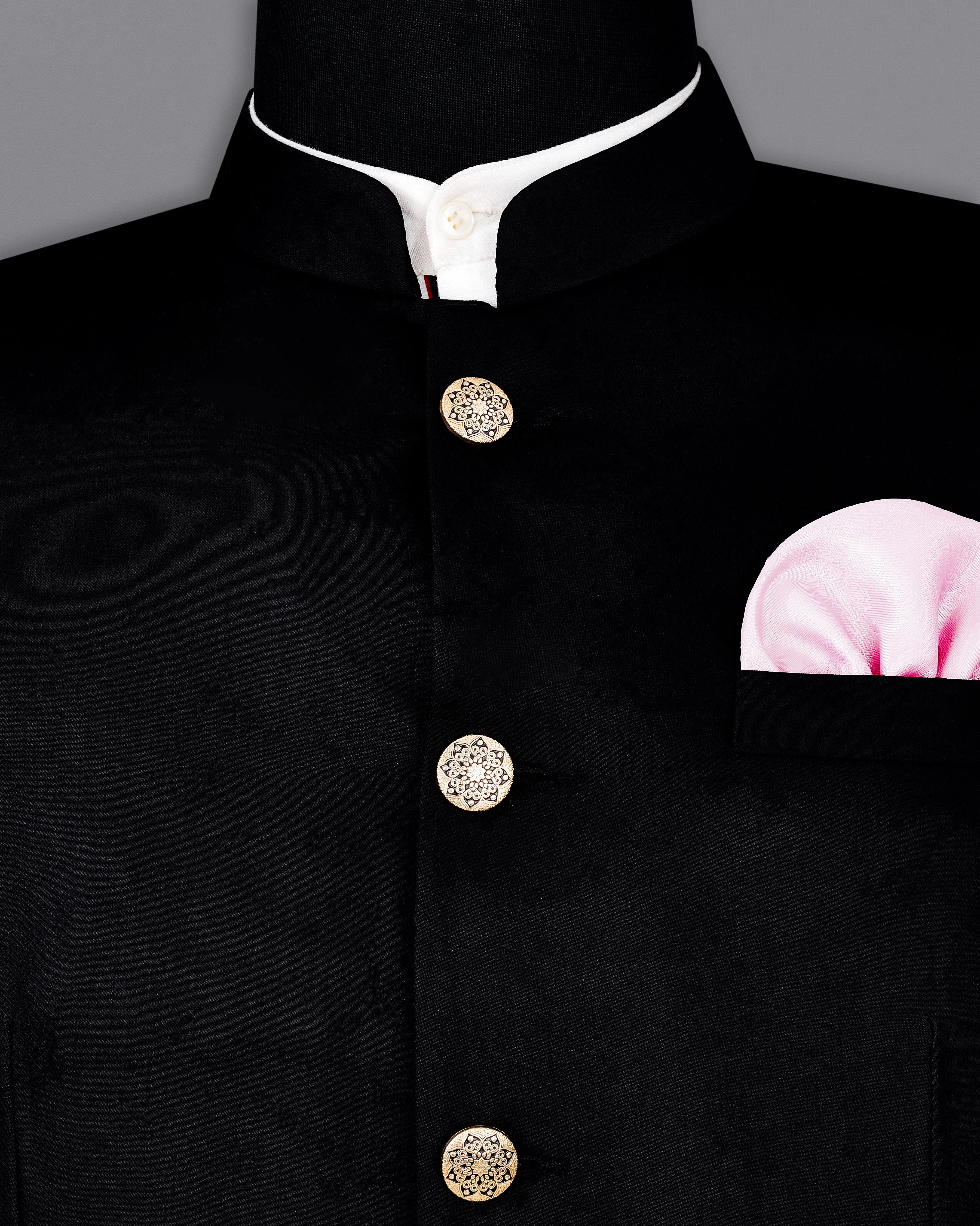 Jade Black Bandhgala/Mandarin Wool blend Blazer