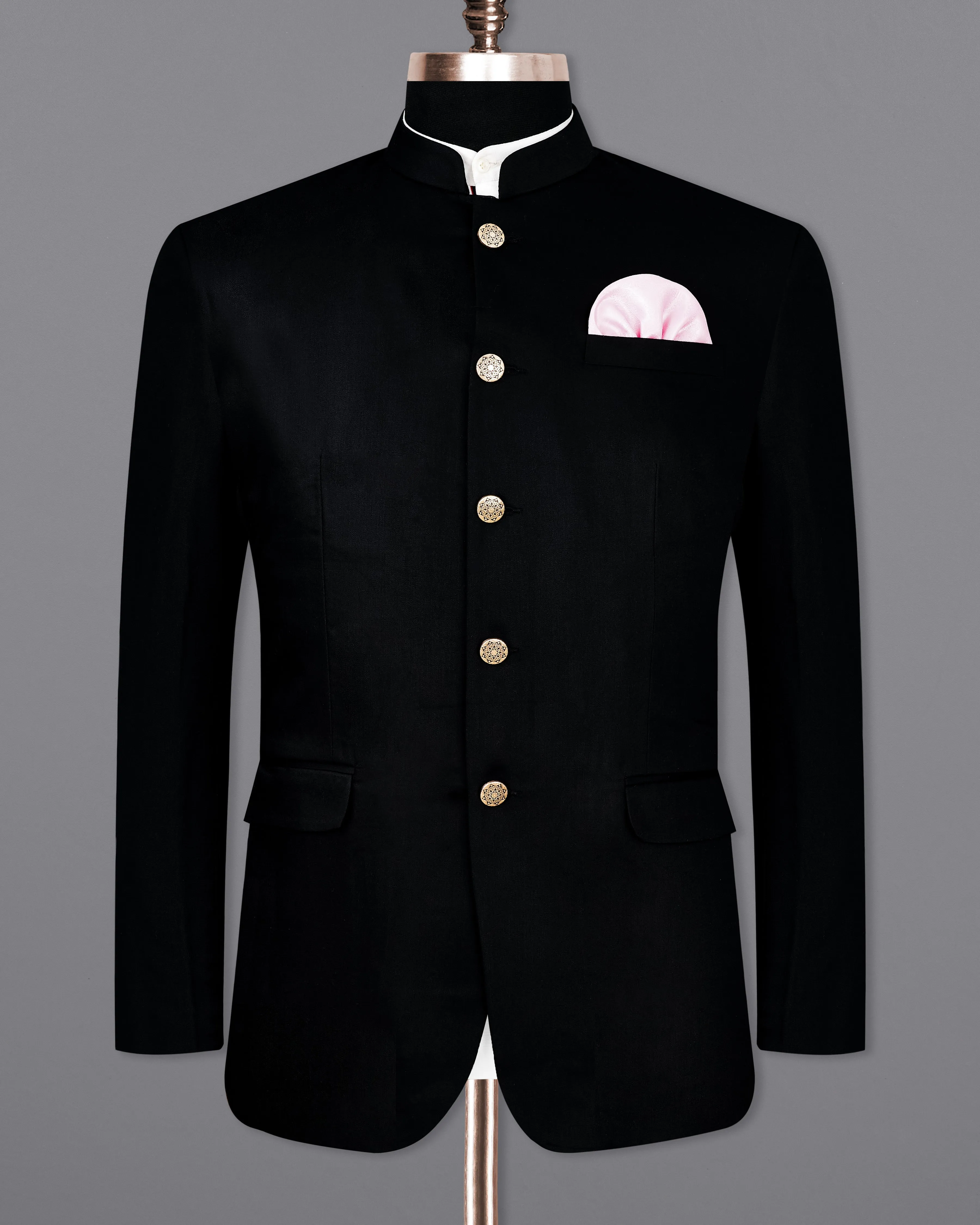 Jade Black Bandhgala/Mandarin Wool blend Blazer