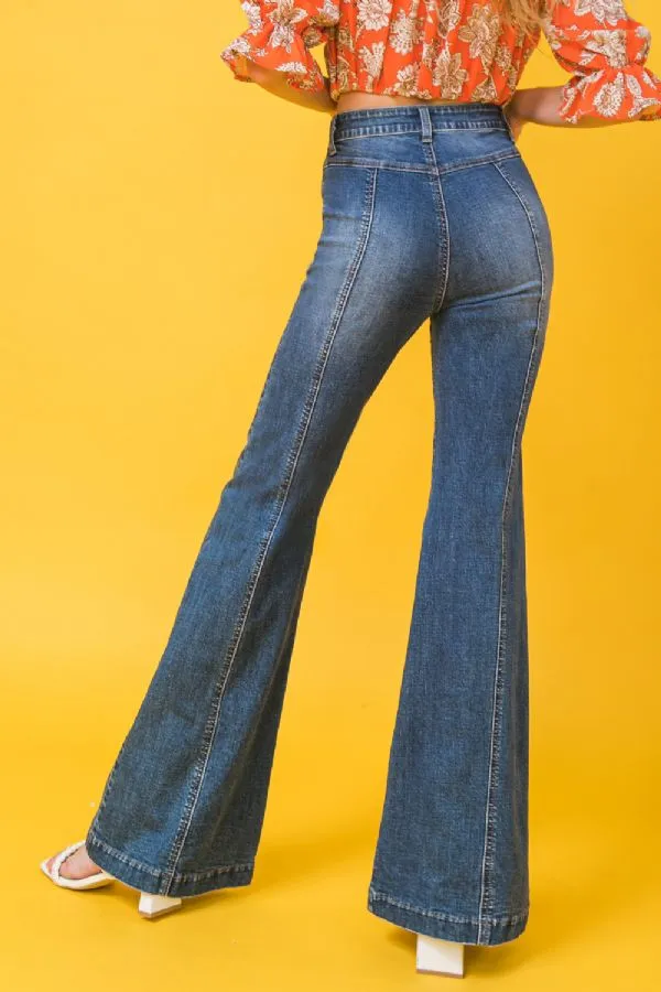 Jealous Tomato Flare Bell Bottom V Front Style High Waist Jeans