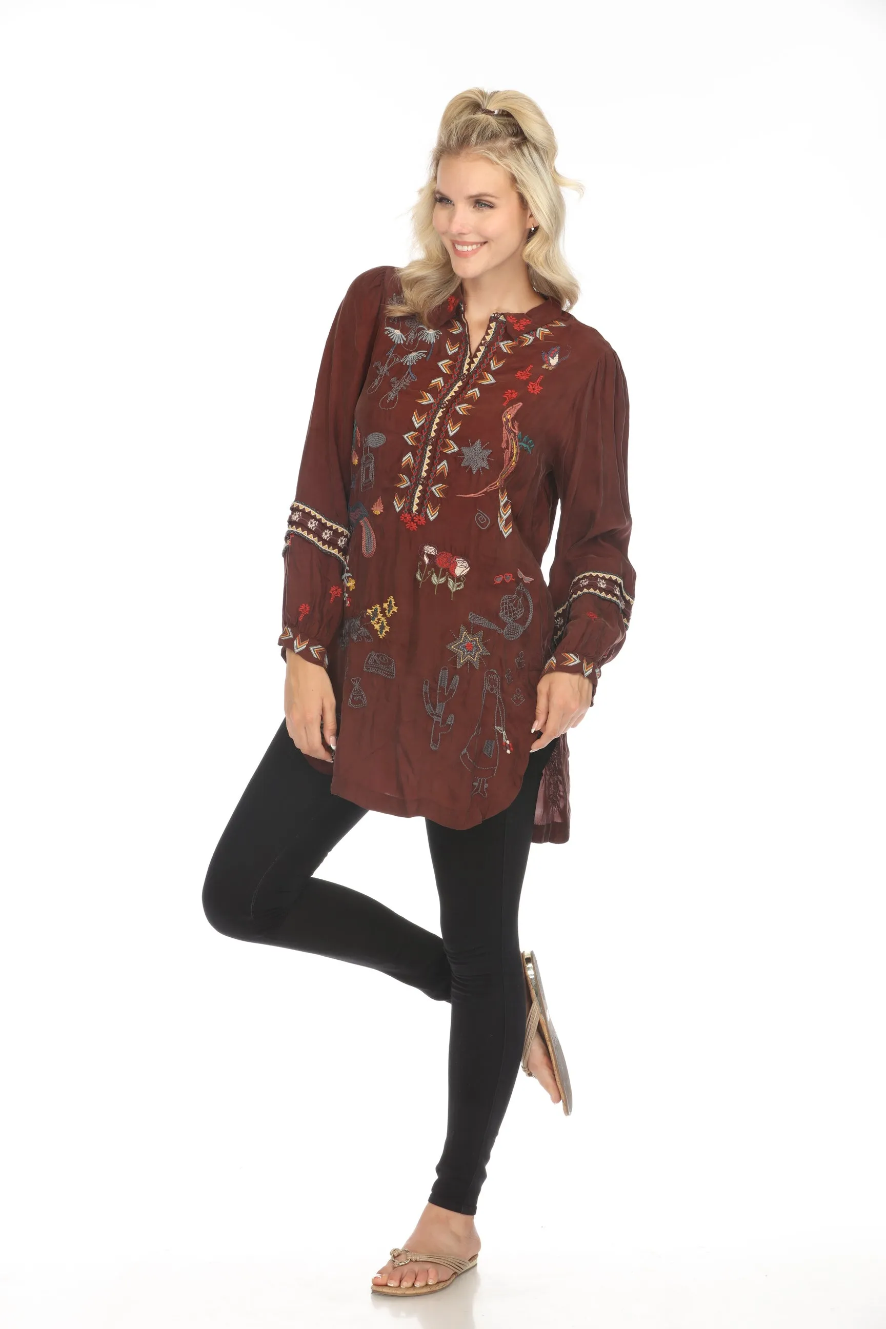 Johnny Was Biya Aggie Embroidered Tunic Top B23723B9 Boho Chic