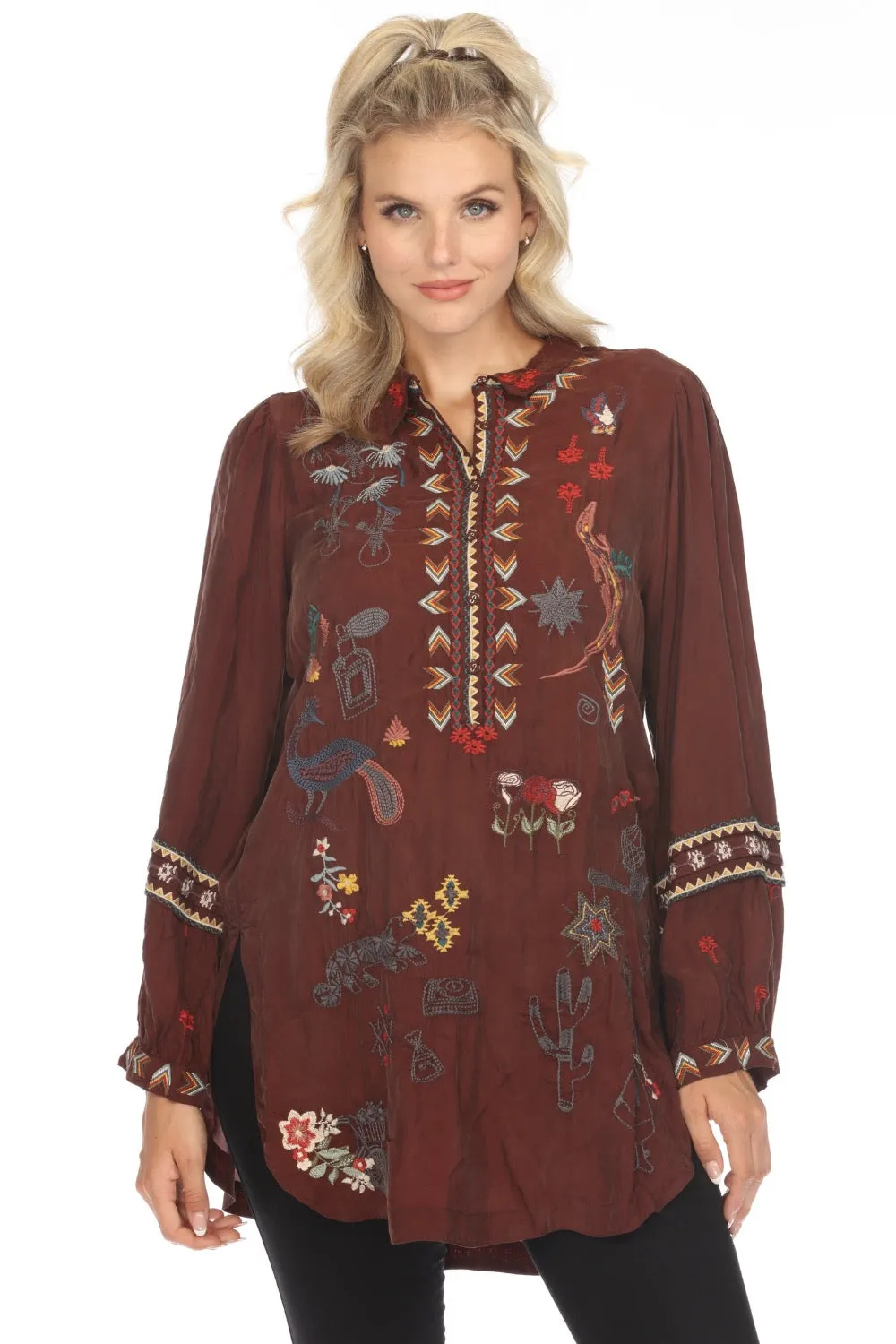 Johnny Was Biya Aggie Embroidered Tunic Top B23723B9 Boho Chic