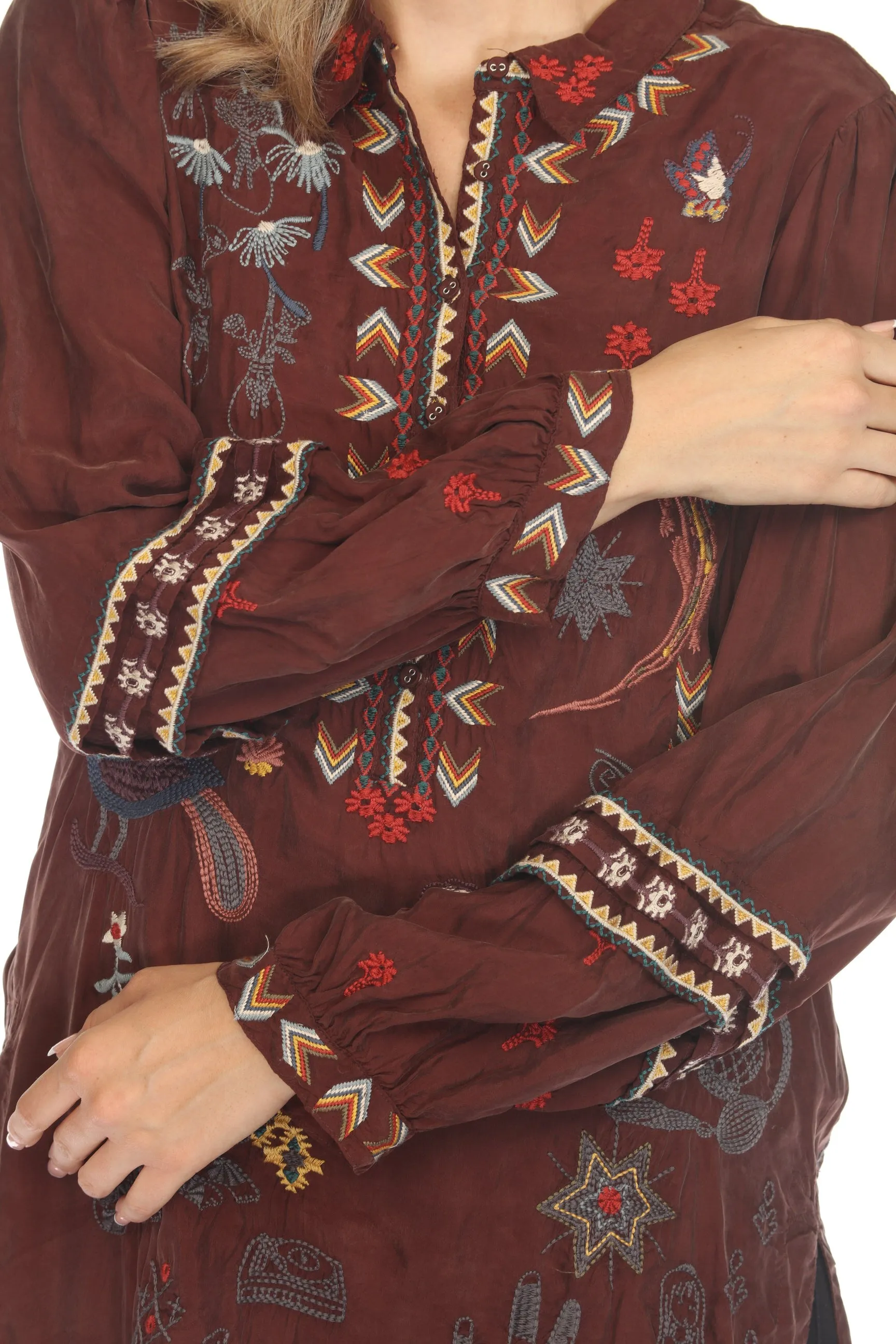 Johnny Was Biya Aggie Embroidered Tunic Top B23723B9 Boho Chic