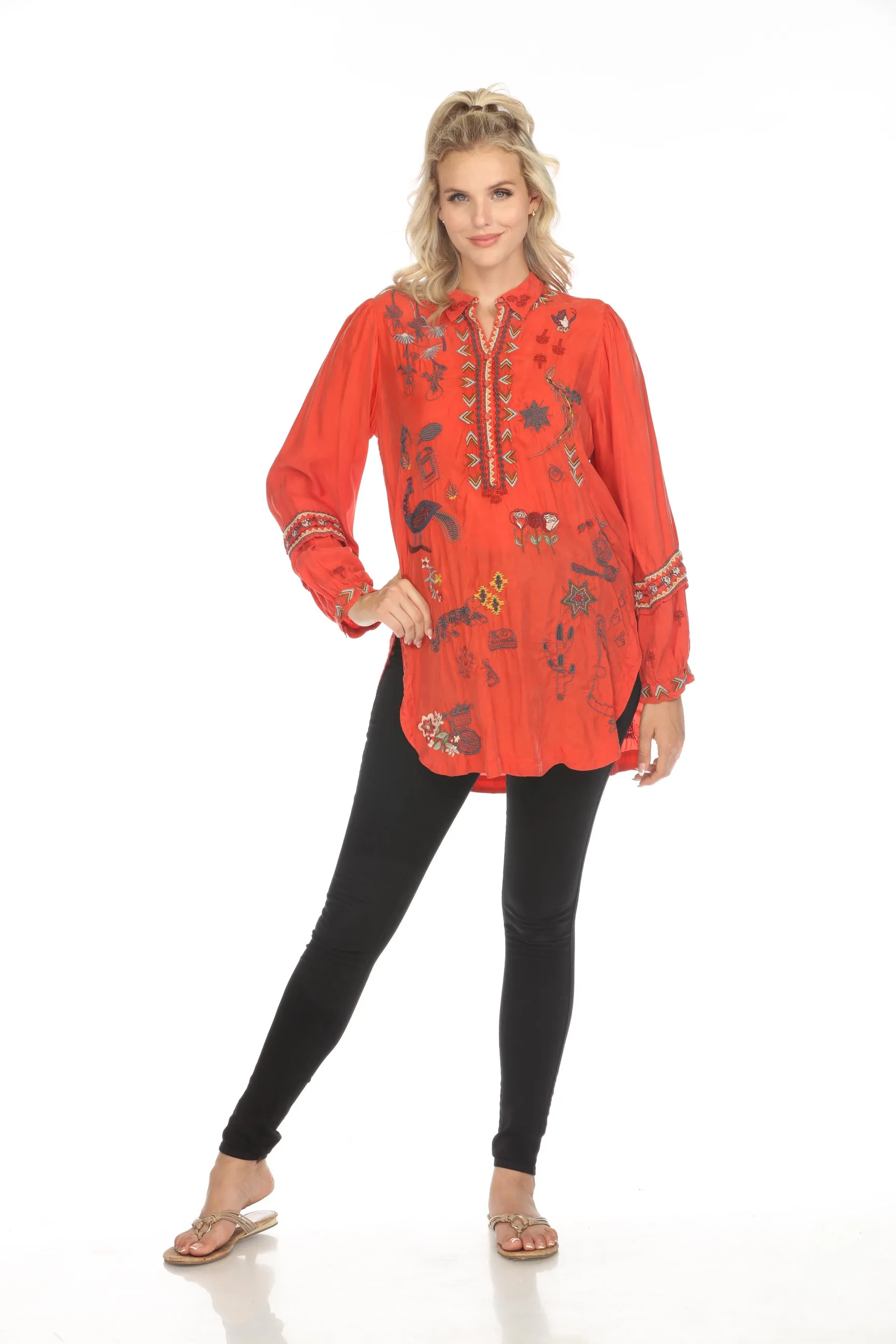Johnny Was Biya Aggie Embroidered Tunic Top B23723B9 Boho Chic