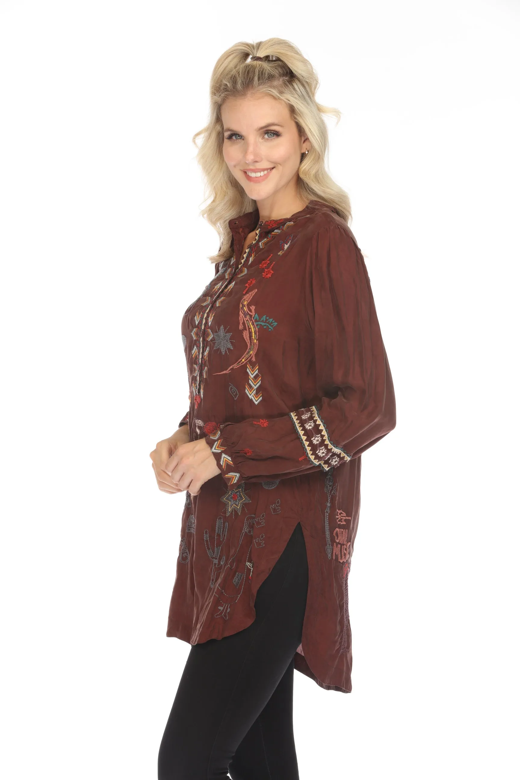 Johnny Was Biya Aggie Embroidered Tunic Top B23723B9 Boho Chic
