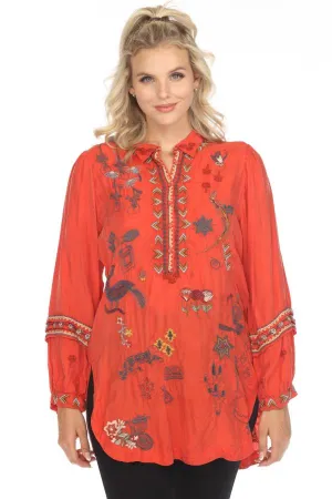Johnny Was Biya Aggie Embroidered Tunic Top B23723B9 Boho Chic