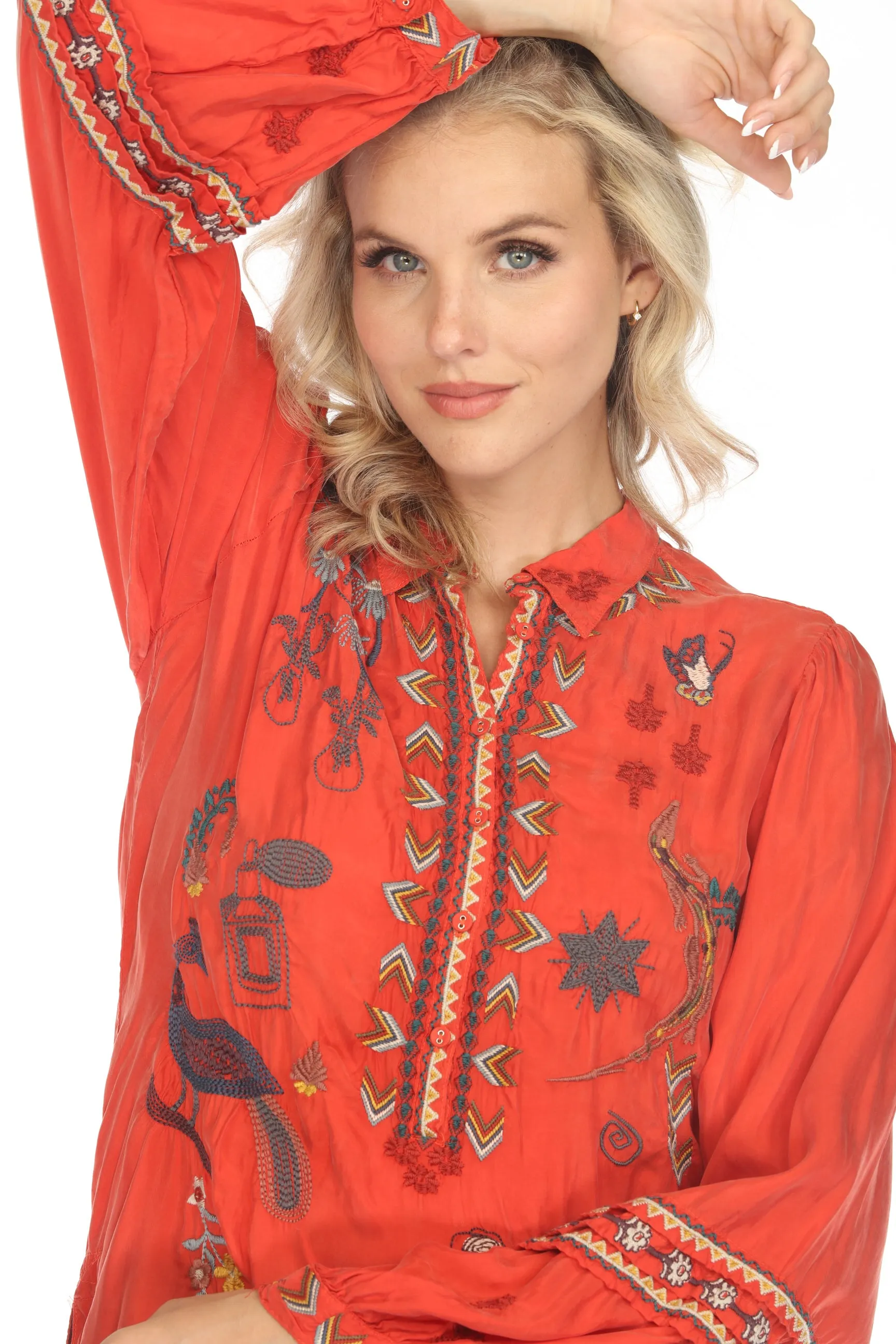Johnny Was Biya Aggie Embroidered Tunic Top B23723B9 Boho Chic